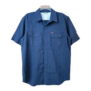 Orvis Short Sleeve Button Up Shirt Mens M Blue Outdoor Fisherman Sporty Casual